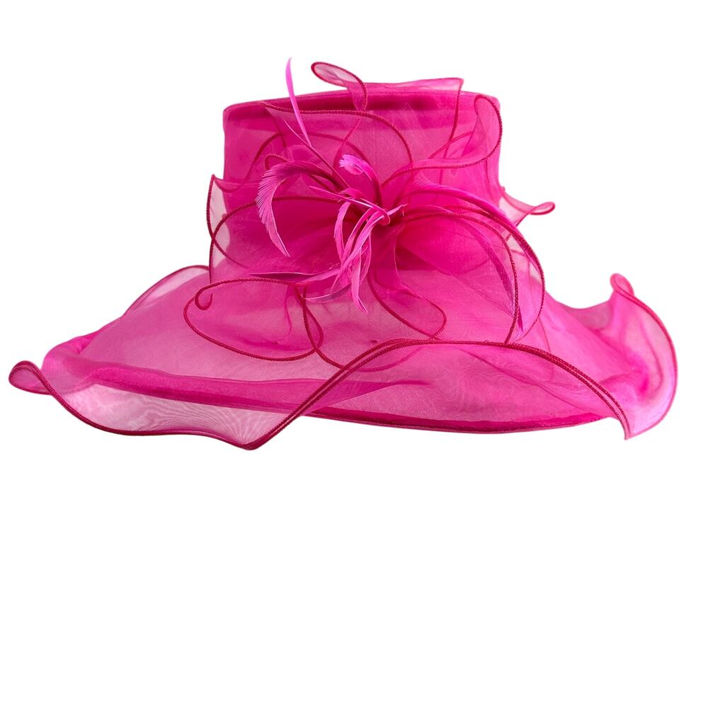 August Hat Company Fuchsia Organza Kentucky Derby Church Wedding Wide Brim Hat